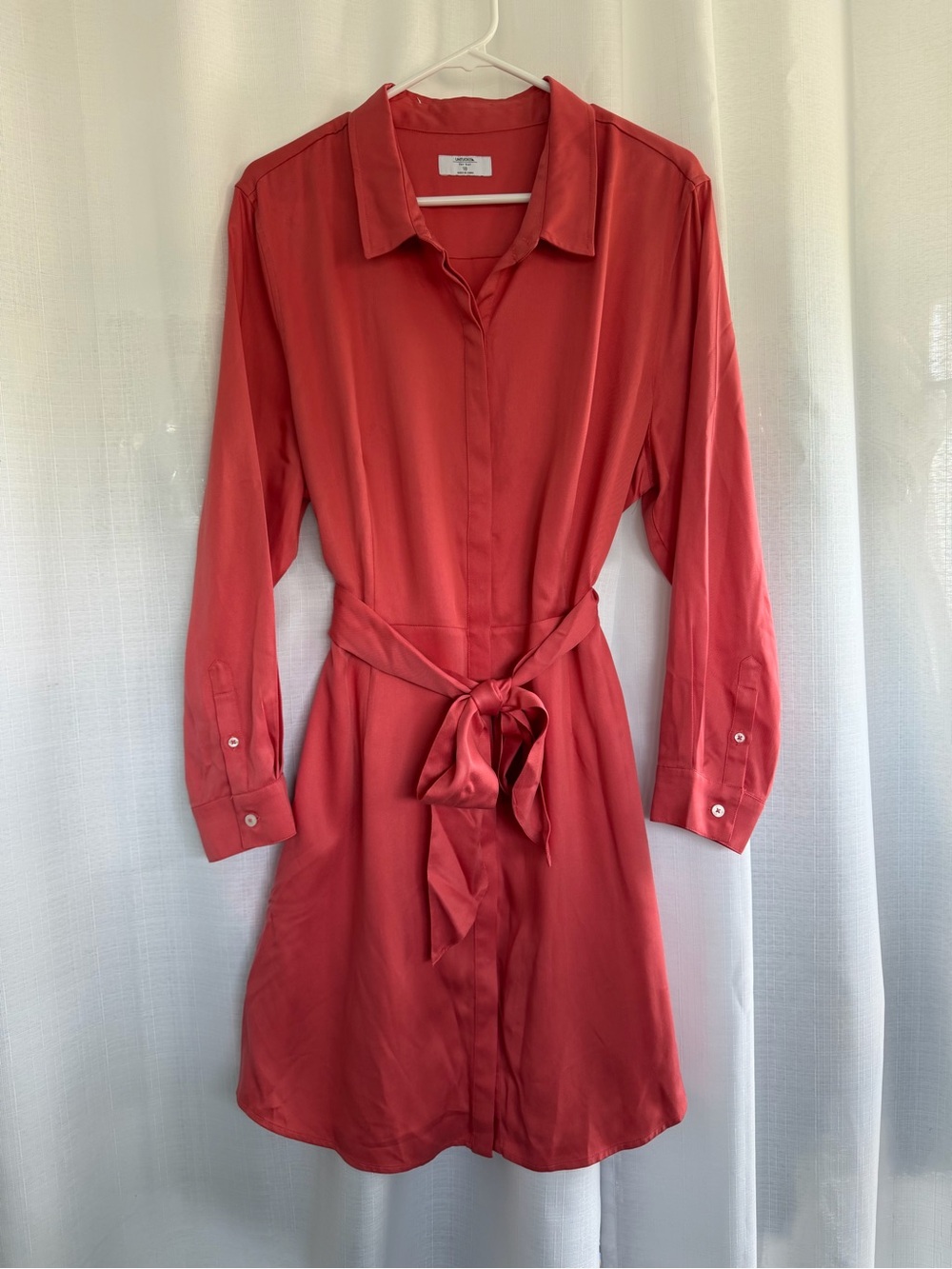 UNTUCKit Felicity Shirt Dress Size 18 Coral Red Lyocell Belted